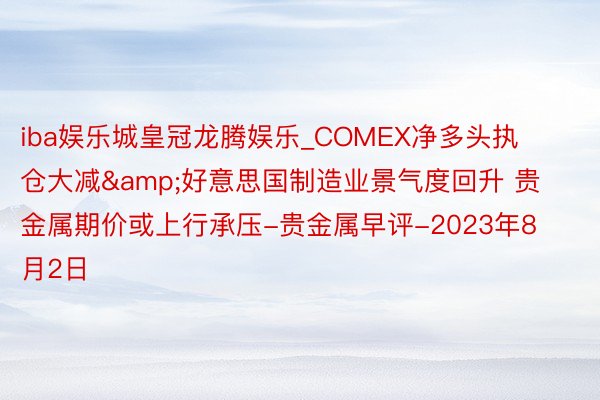 iba娱乐城皇冠龙腾娱乐_COMEX净多头执仓大减&好意思国制造业景气度回升 贵金属期价或上行承压-贵金属早评-2023年8月2日